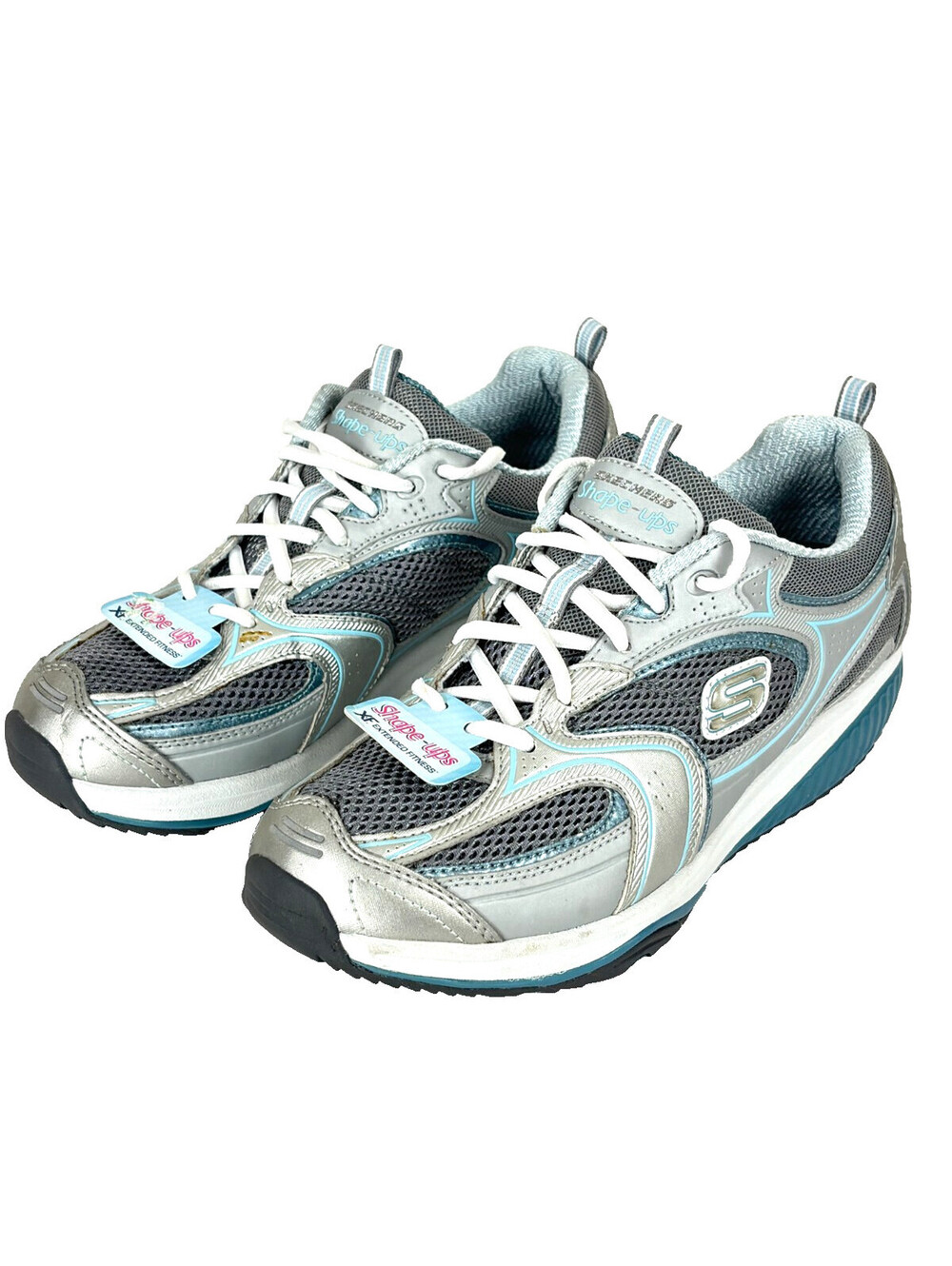 Sketchers Shape Ups Shoes XF Accelerators Womens 9 Silver Blue 12320